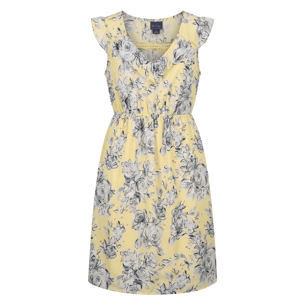 Oh Baby by Motherhood Yellow‎ Floral Maternity Dress Ruffle V-Neck Small